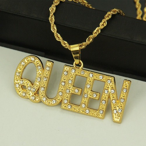 AliExpress Amazon Bestselling European and American Necklace: Fashionable Hip-Hop Rhinestone Queen Letter Pendant