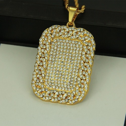 European and American Amazon Bestselling Full Diamond Necklace: Hip-Hop Men's Heavy-Duty Dog Tag Rhinestone Pendant Accessory