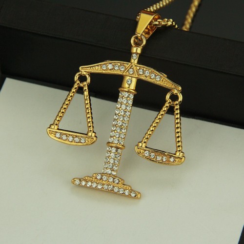 European and American Hip-Hop Rap Fashion Accessories: Men's Rhinestone Libra Scale Pendant Necklace, Wholesale from Foreign Trade Jewelry Manufacturer