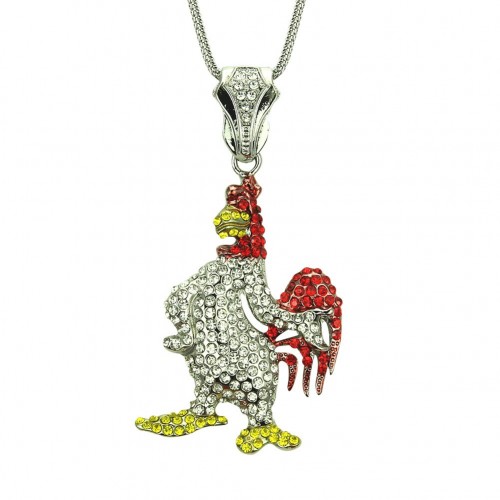 Amazon Bestselling Sweater Chain: European and American Alloy Rhinestone Rooster Shaped Long Necklace, Versatile Fashion Pendant