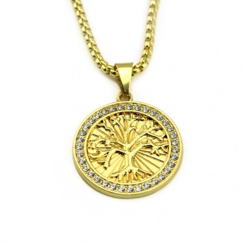 European and American Hip-Hop Necklace: Round Tree of Life Pendant for Men, Cool Personalized Statement Piece, Factory Wholesale