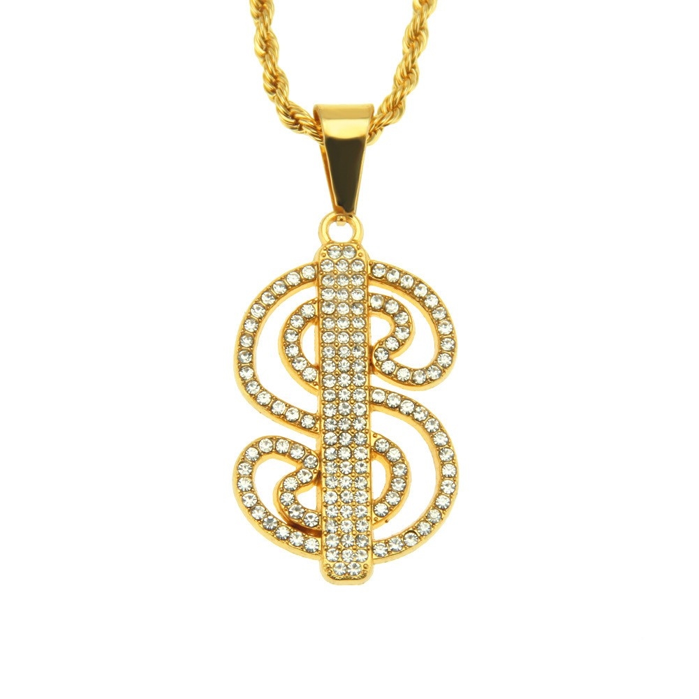 Amazon Hot New Accessory American Rhinestone S Letter Men's Pendant Necklace Hip Hop Dance Street Accessory