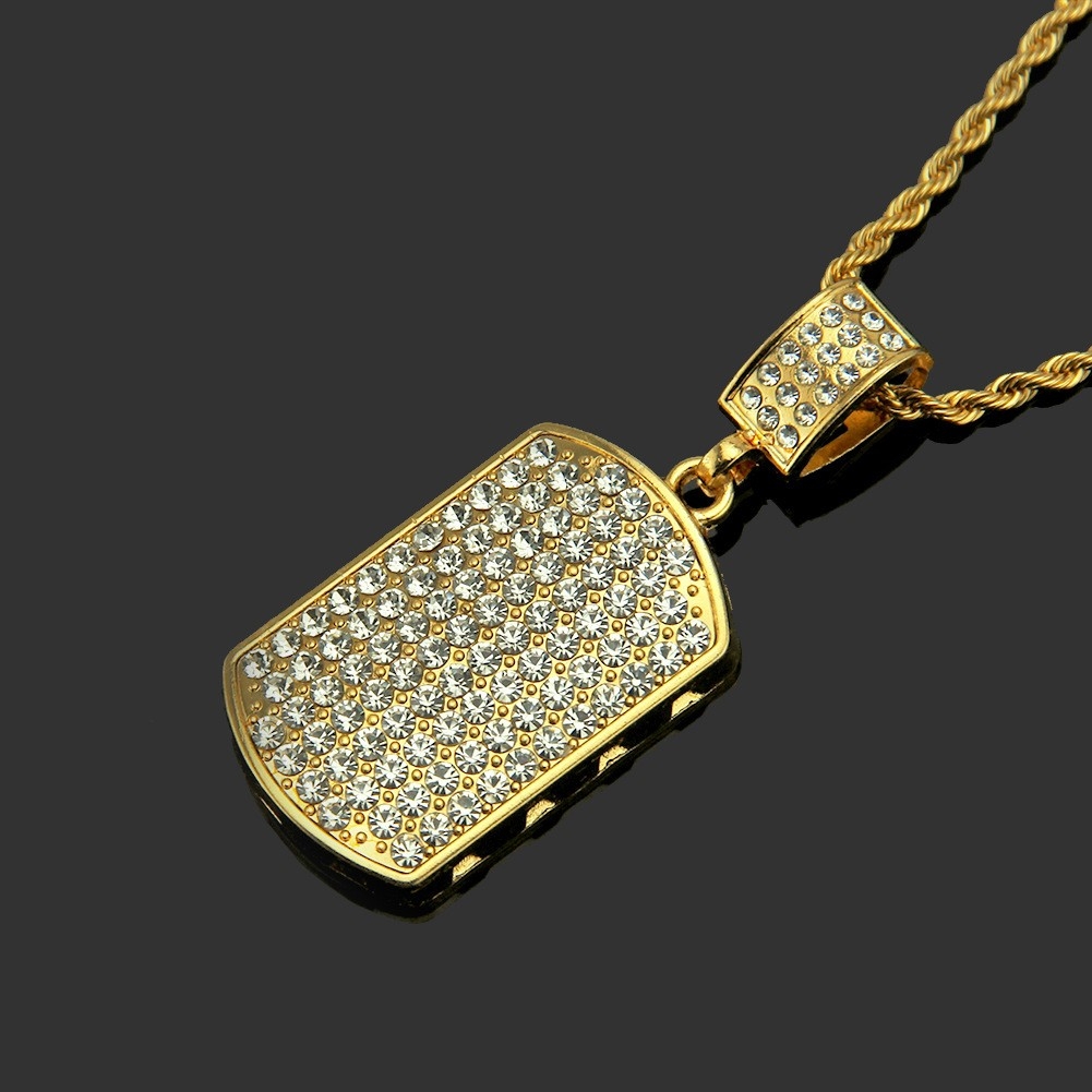 Export Hot Selling Hip Hop Necklace American Rhinestone Small Military Tag Pendant Hip Men Domineering Pendant Accessory Men's Accessory