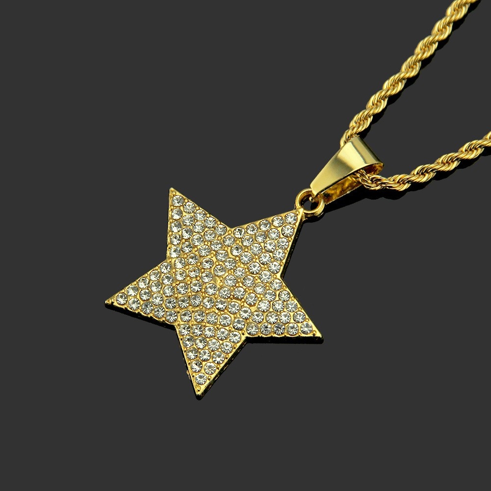 Export New Accessory American Hip Hop Hip Men Suggestion Rhinestone Pentagram Pendant Necklace One Piece Delivery