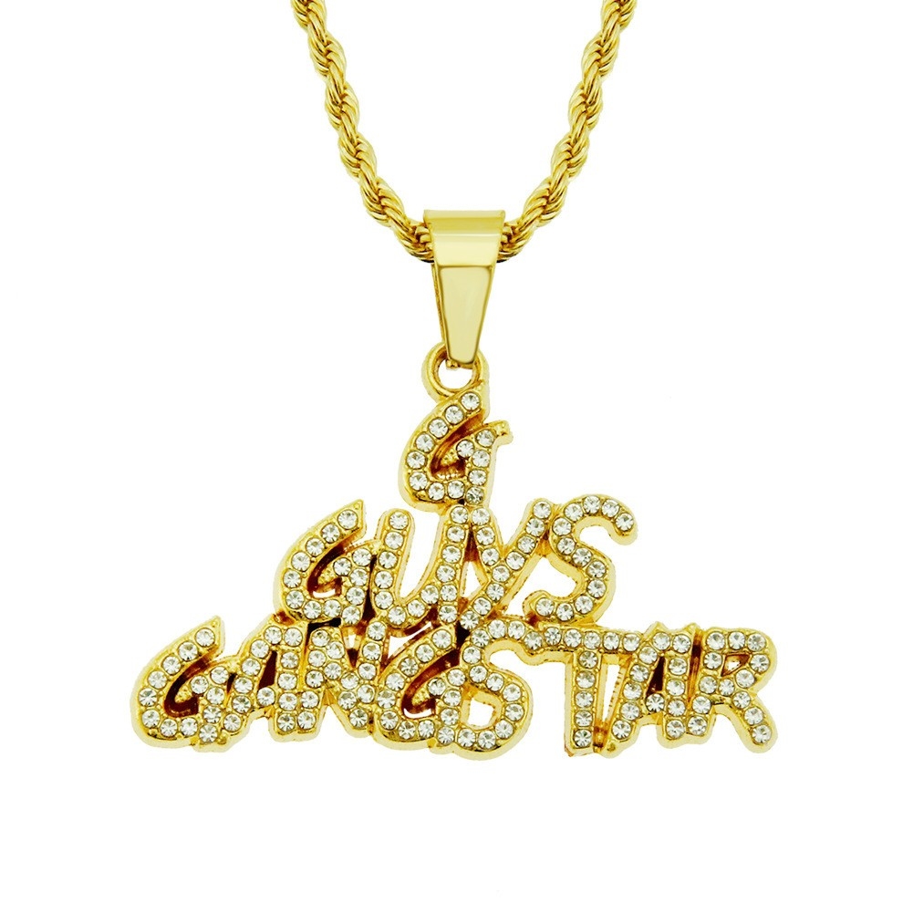 Personal Rhinestone Letter Men's Pendant Necklace Accessory Amazon Hot Selling Hip Hop Brand American Hip Hop Accessory