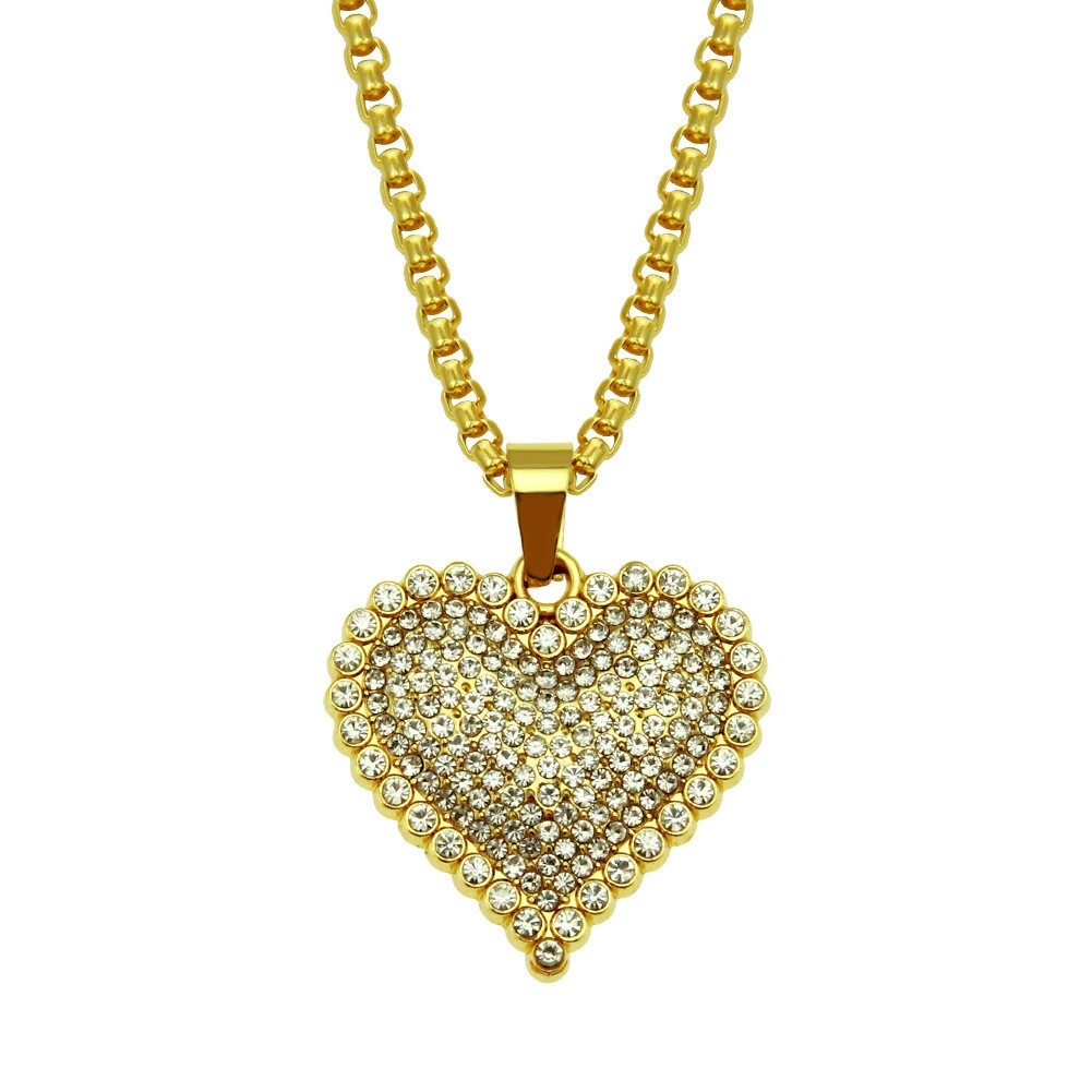 American Alloy Rhinestone Heart Pendant Heart Shape Couple Fashion Simple Necklace Accessory Pendant