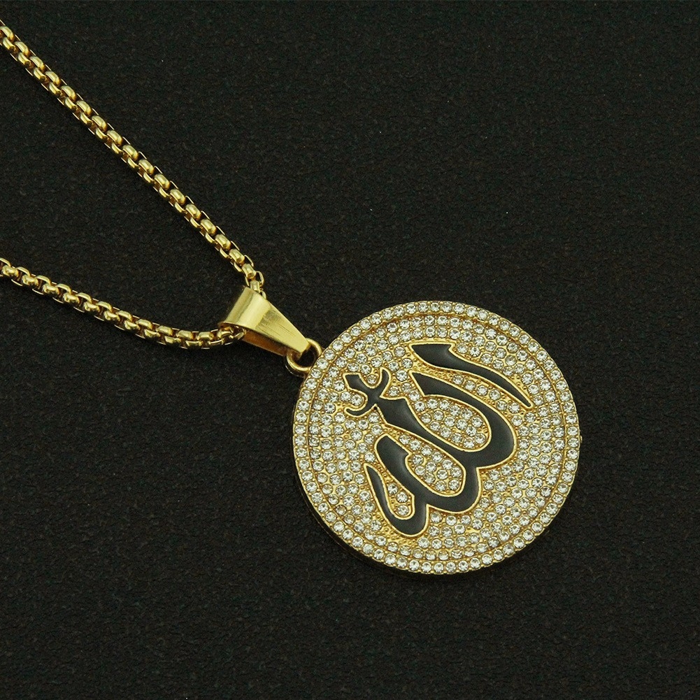 Brand Rhinestone Round Plate Ancient Symbol Pendant Necklace Hip Hop Men's Hip Hop Accessory E-commerce Source