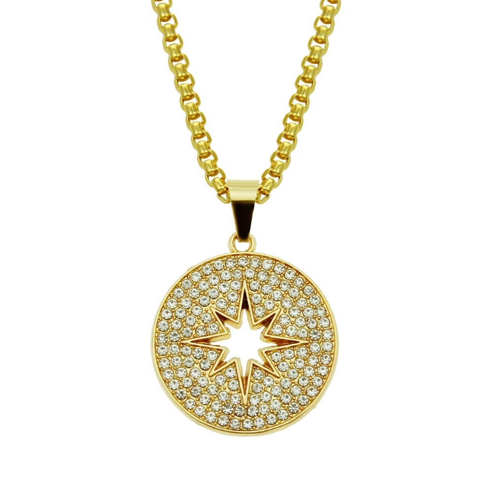 American Rhinestone Round Pendant Hiphop Dance Performance Hip Hop DJ Hip Men Accessory Necklace