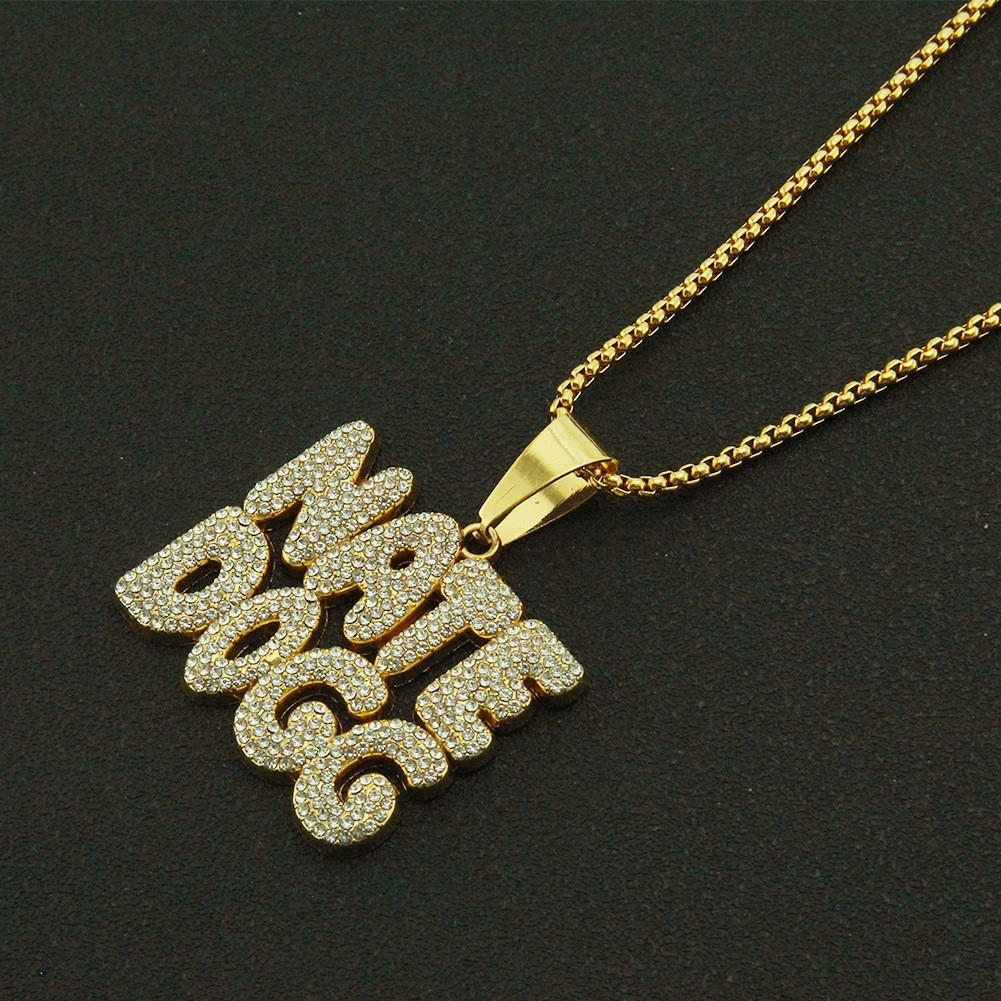 Personal English Letters Trendy Men's Exaggerated Rhinestone Pendant Necklace American Hip Hop Dance Accessory Pendant