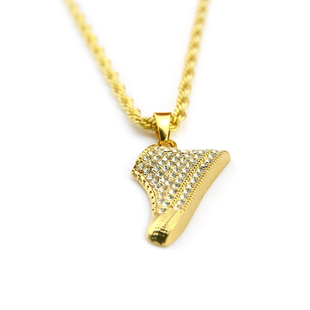 Creative Diamond-Studded Shoe Pendant Necklace, European and American Men's Hip-Hop Fashion Accessory