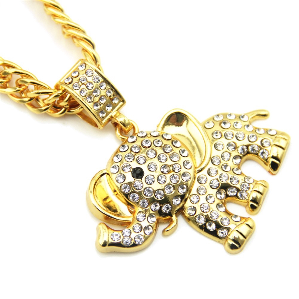 European and American Hip-Hop Bold and Exaggerated Men's Jewelry, Hip-Hop Diamond-Studded Elephant Pendant Necklace