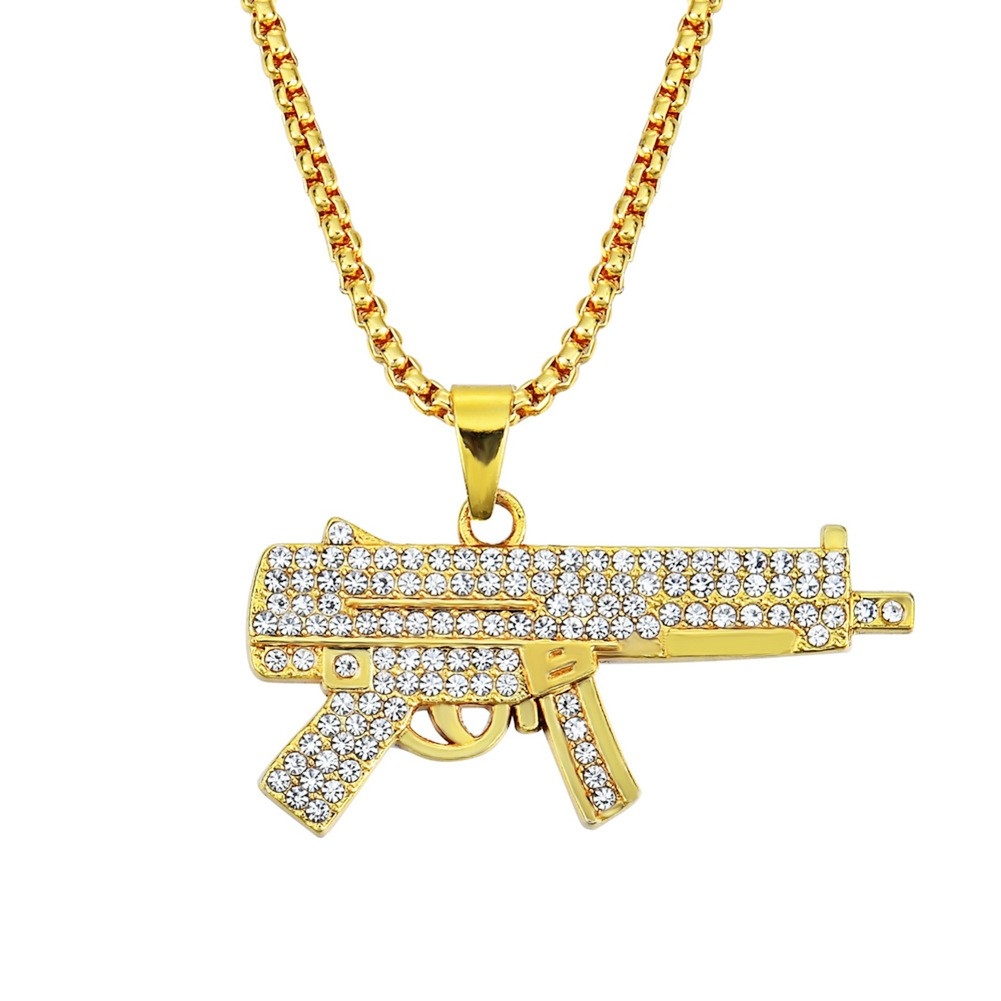 European and American Hip-Hop New Accessories, Diamond-Studded Assault Rifle Pendant Necklace for Men, Perfect for Nightclubs and Bars