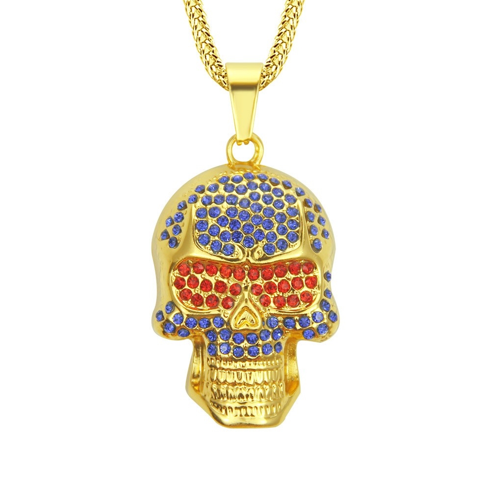 Trendy Personality Skull Pendant for Men, AliExpress Bestseller, Colorful Diamond-Studded Exaggerated Necklace