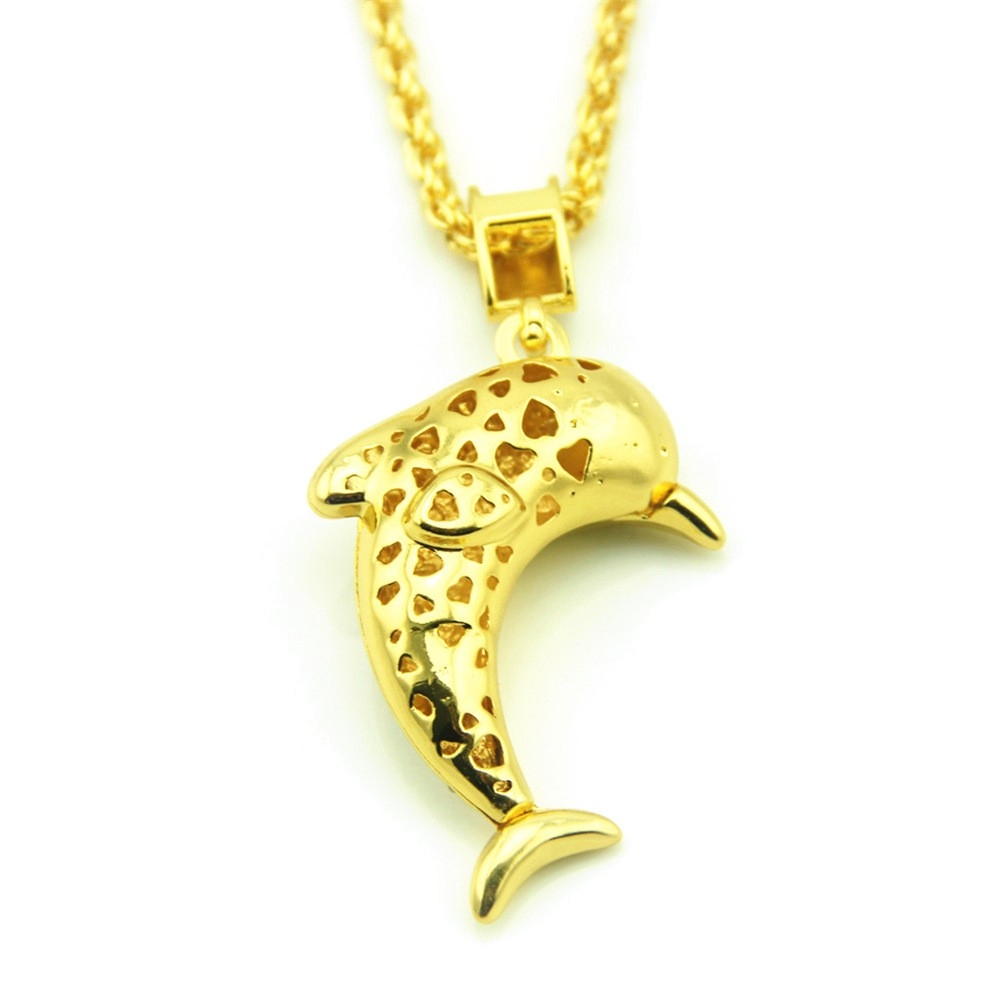 Hip-Hop Streetwear Necklace for Men, 3D Diamond-Studded Dolphin Pendant, Stylish Accessory