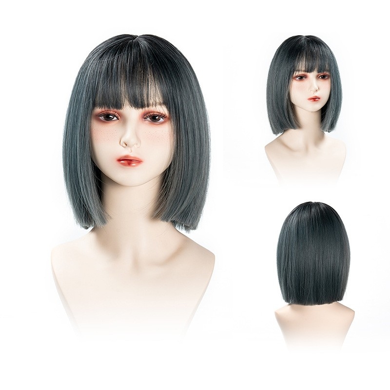 Full wig for women: Gradual change bobo head with fluffy high skull and natural color short hair