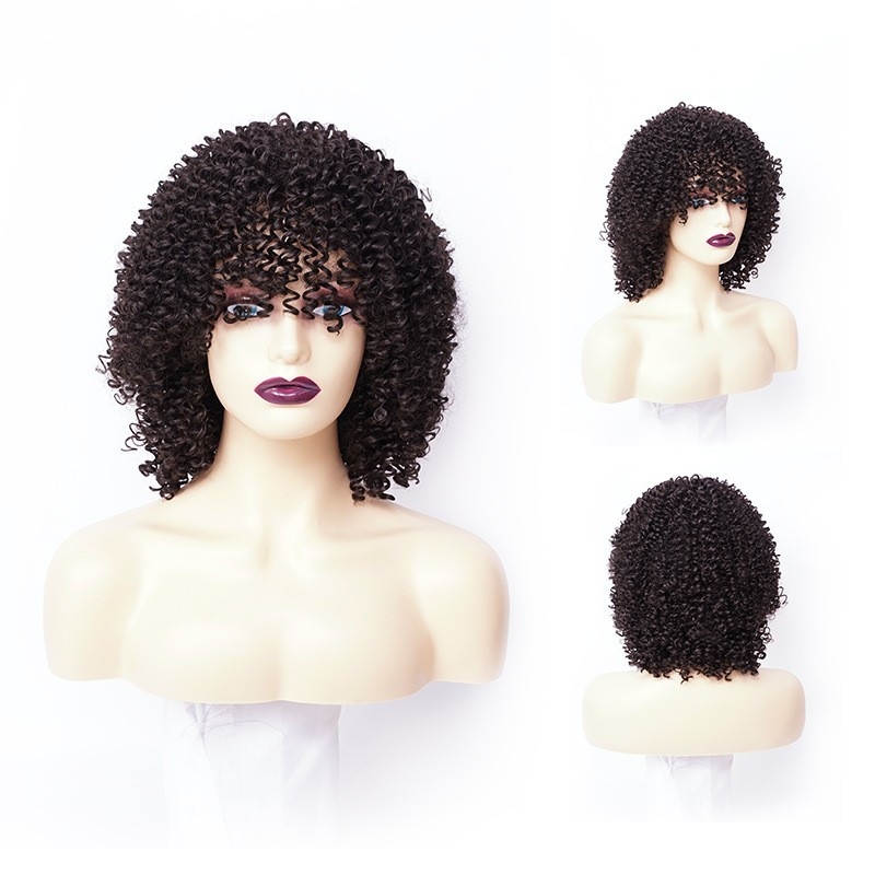 Cross-border african short curly hair, small curly hair with bangs, black wig, rose net and mechanism synthetic fiber wig