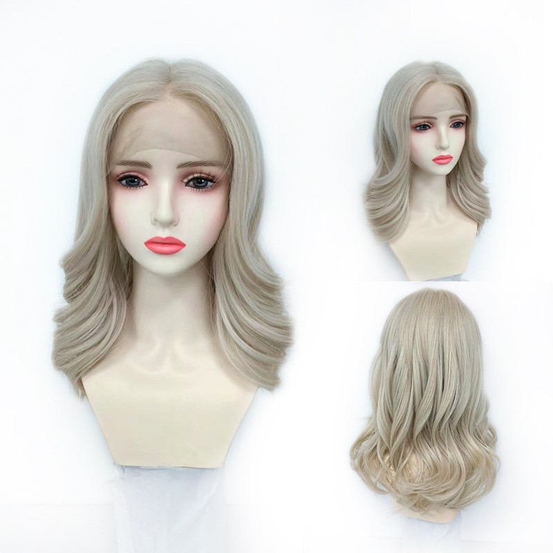 New european and american wig: Lace front wig with center parting and short curly hair in golden color, hand-woven wig, wholesale from manufacturer