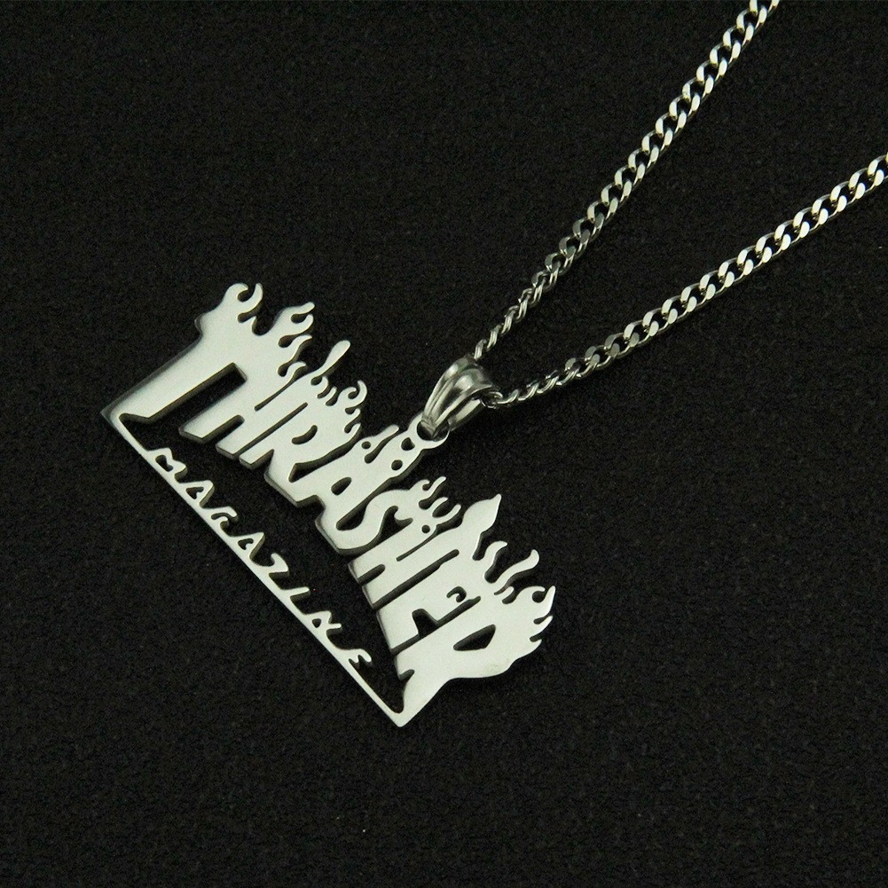 Hip-Hop European and American Punk Style Lava Flame Letter Pendant in Shiny Stainless Steel, Nightclub and Dancing Accessory