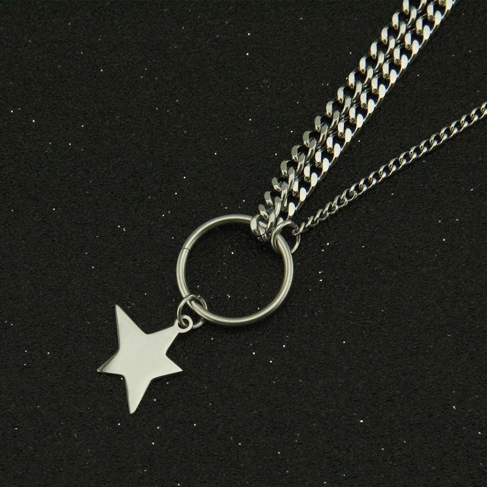 Creative and Minimalist Titanium Steel Shiny Five-Pointed Star Pendant Necklace, Suitable for Students, Collarbone Chain