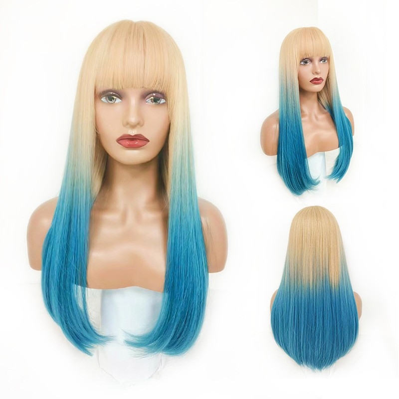 Dongguan Women's Long Straight Hair Wig - Japanese-Style Dyed Gradient, Lolita Long Hair, Sweet and Cute Girl, Full Head Cover Wig