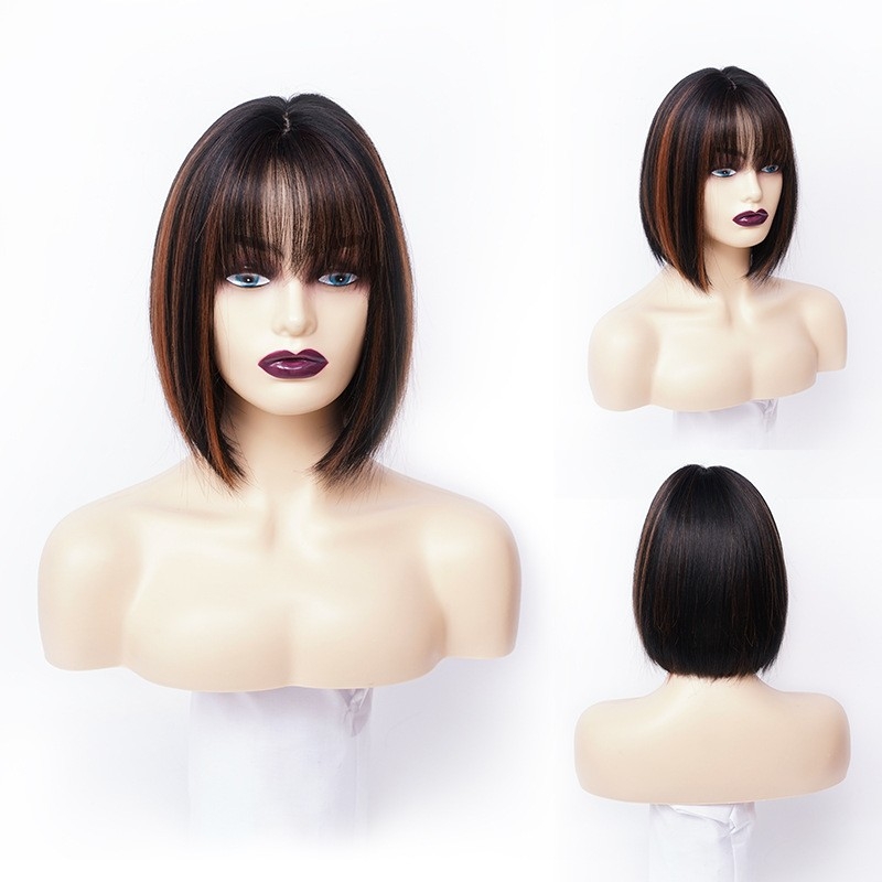 Foreign Trade European and American Wig, Air Blunt Bangs Short Bobo Hair, Gradient Color, Age-reducing Short Straight Hair, Supply from Manufacturer