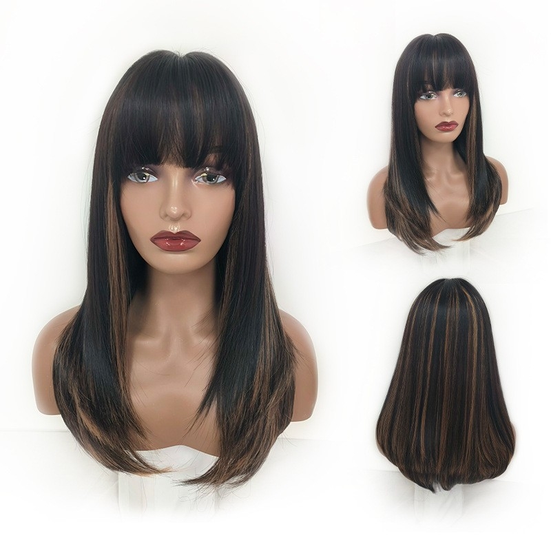 European and American Style Black-Brown Straight Hair Wig for Women, Wig System Suitable for Daily Use, Supply from Manufacturer for Wholesale