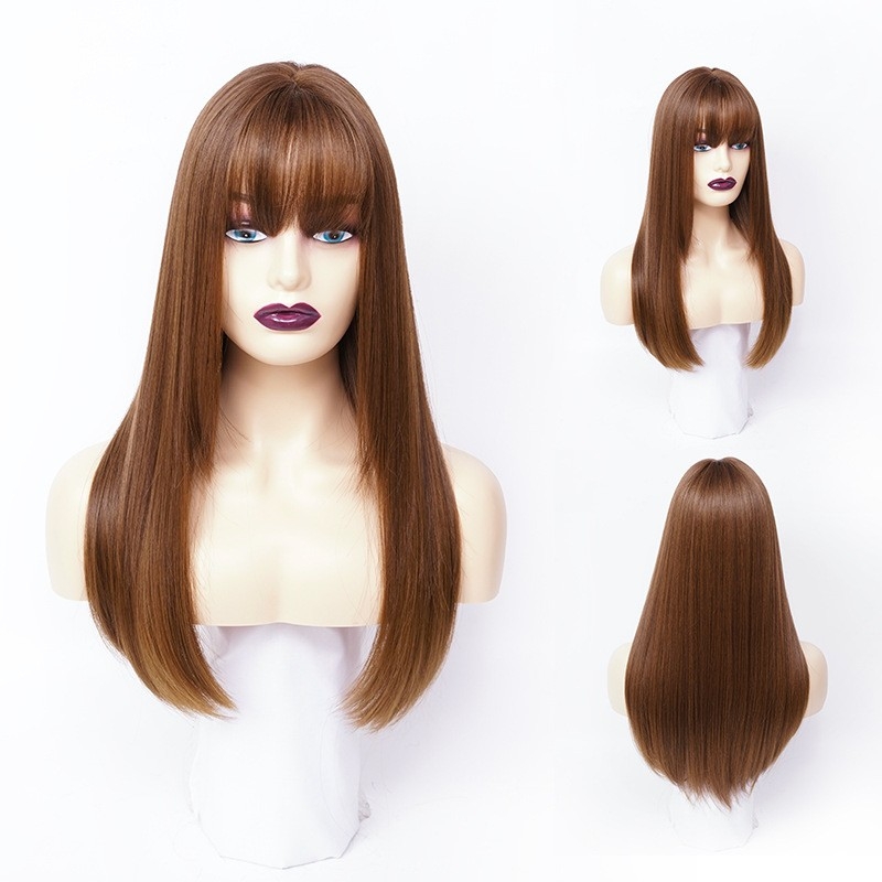 Women's Wig with Long Hair, Fashionable Princess Cut Straight Hair Wig System, Princess-like Synthetic Hair, Round Face Full Head Wig