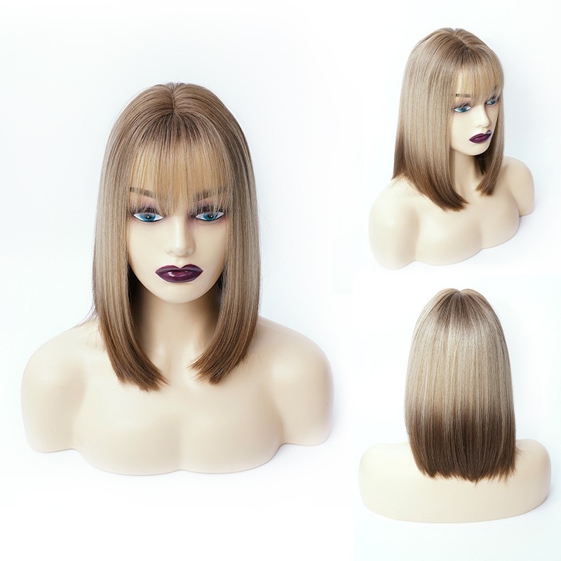 European and American Style Wig, Gradient Brown Shoulder-Length Straight Hair, Can be Permed and Dyed, Supply from Manufacturer for Wholesale