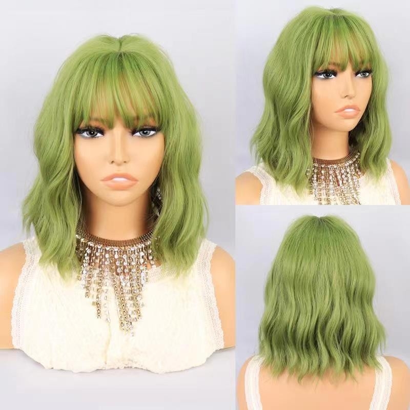 Wig Manufacturer, European and American Style, Short Mint Green Rose Net Corn Curl Hair