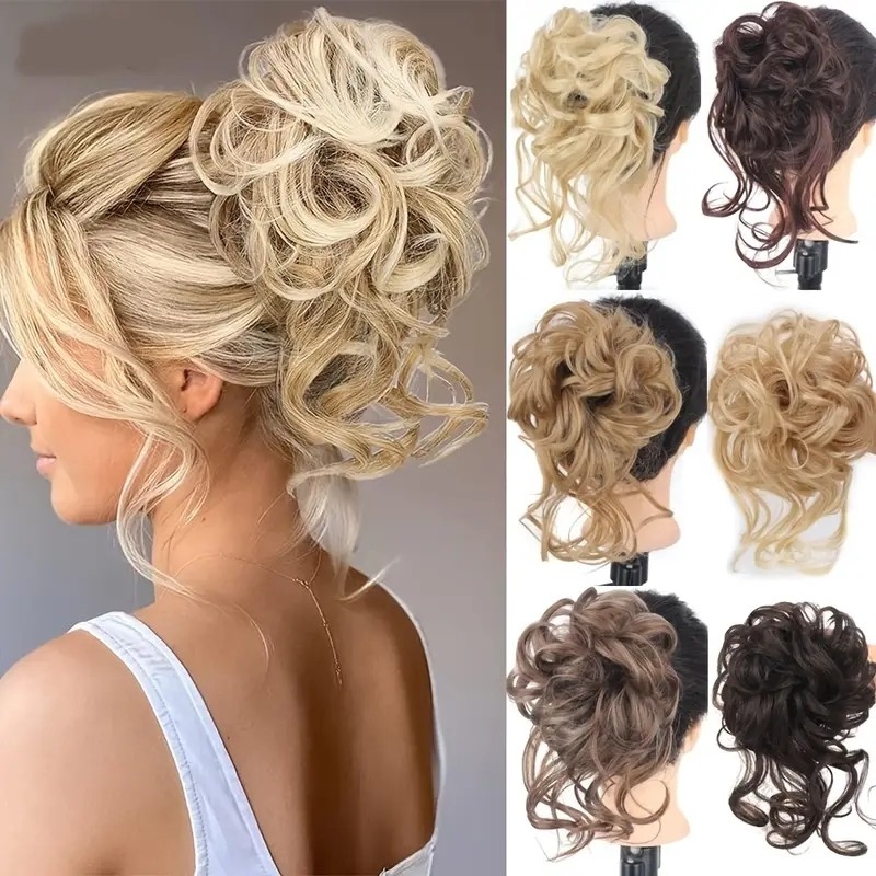 Add Volume and Style with Synthetic Messy Curly Hair Bun Chignon Scrunchy Hair Band!