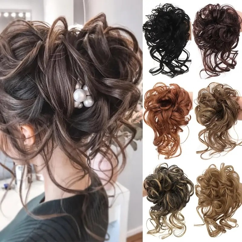 Synthetic Curly Donut Chignon With Elastic Band Scrunchies Messy Hair Bun Updo Hairpieces Extensions For Women Girls