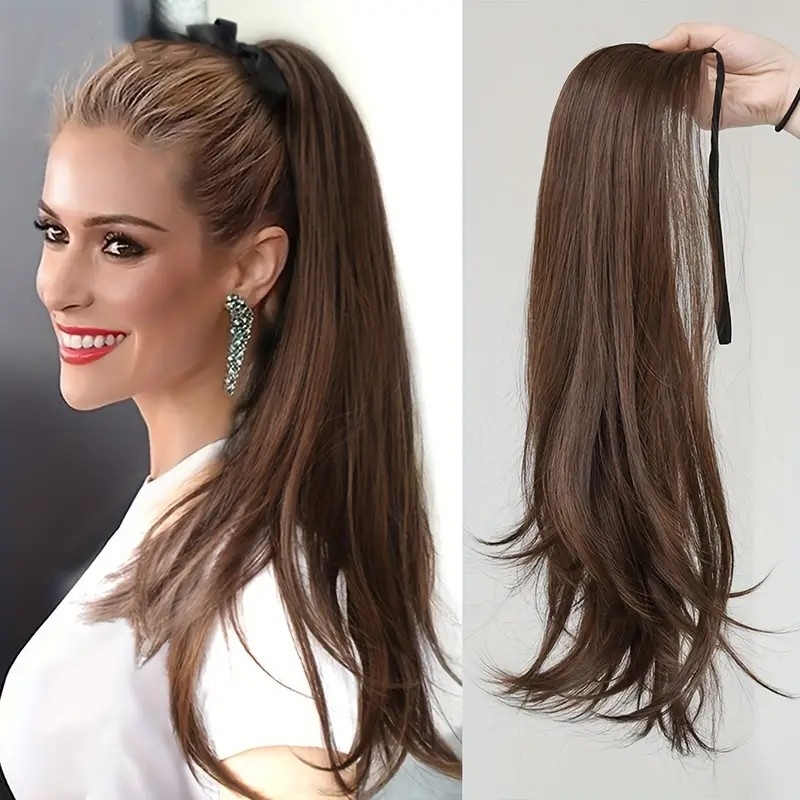 Synthetic Long Wavy Ponytail Extension Clip In Hairpiece Natural Looking Hair Extension For Women Girls