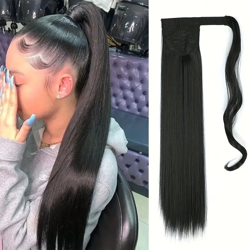 22 Inch Long Straight Ponytail Extensions Wrap Around Synthetic Ponytails Hair Piece Pony Tail Hair Extensions Hairpieces For Women Girls