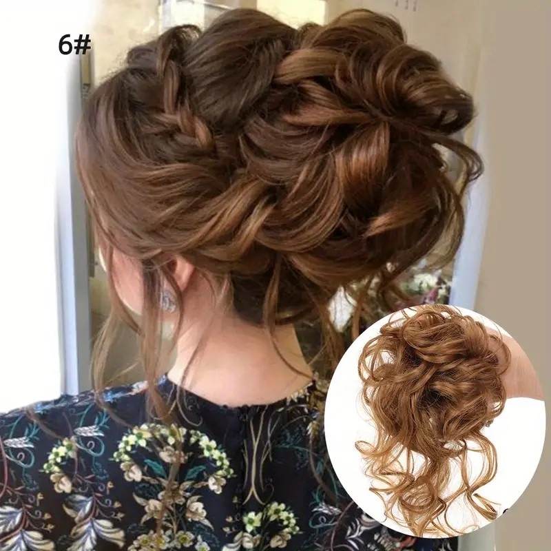 Achieve Volume and Style with the Synthetic Messy Curly Hair Bun Chignon Scrunchy Hairband!