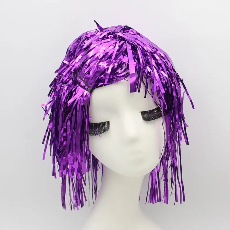 1pc, Foil Tinsel Wigs for Costume Cosplay, Fun and Shiny Hat Metallic Hair Accessories for Parties, Carnivals, Headwear, Daily Celebrations, Home Parties, Unique Gifts, Festive Occasions, Household Items, Quirky Decorations