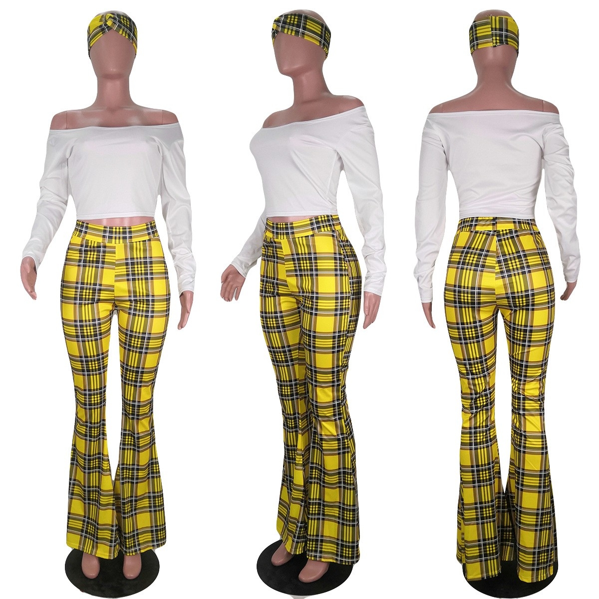 YY5167 European and American Women's Three-Piece Set (Including T-Shirt, Flared Pants, Headscarf), Independent Station Hot INS Summer and Autumn