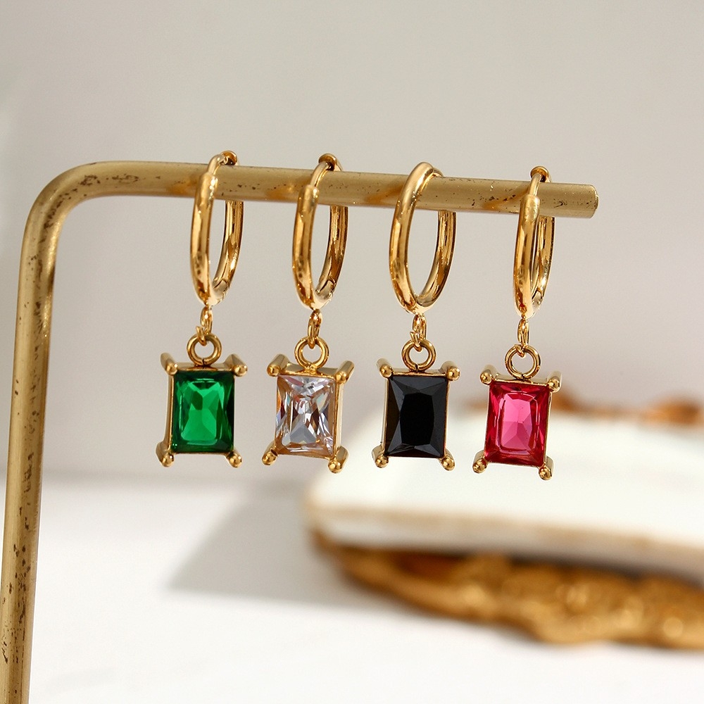 European and American Light Luxury Ins Geometric Water Drop Inlaid Celi French Style Earring Hooks Silver Earrings with Colorful Zircon Pendants