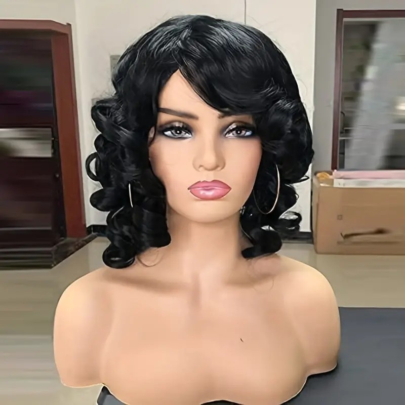 Loose Deep Wave Bob Wigs Short Wigs, Short Curly Synthetic Hair Wig 8 Inch