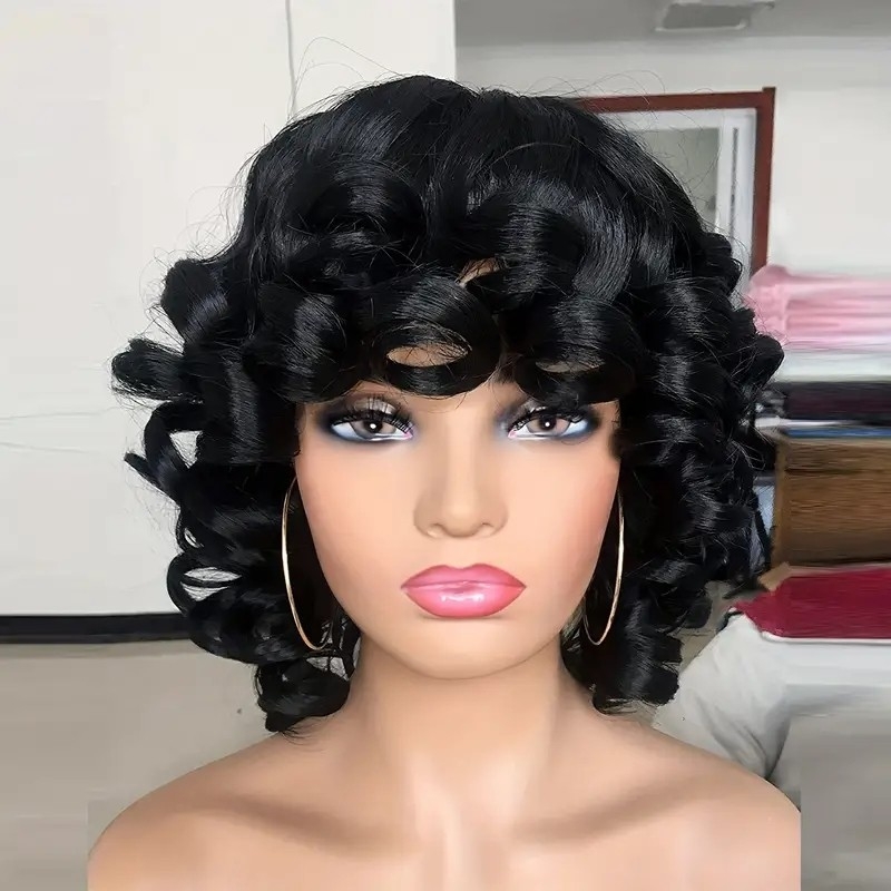 Effortlessly Chic: Short Synthetic Wig with Loose Deep Waves – 8 Inches of Stunning Curls