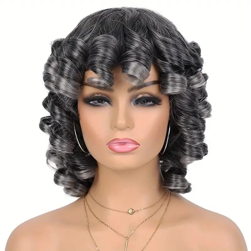 Daily Chic: Short Curly Synthetic Wig with Bangs – Soft and Heat-Resistant for Women