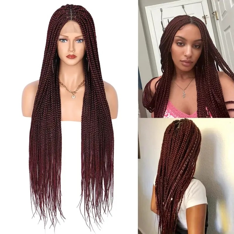 36 Inches of Style: Knotless Cornrow Braided Wigs with Double Lace Front – Synthetic Beauty