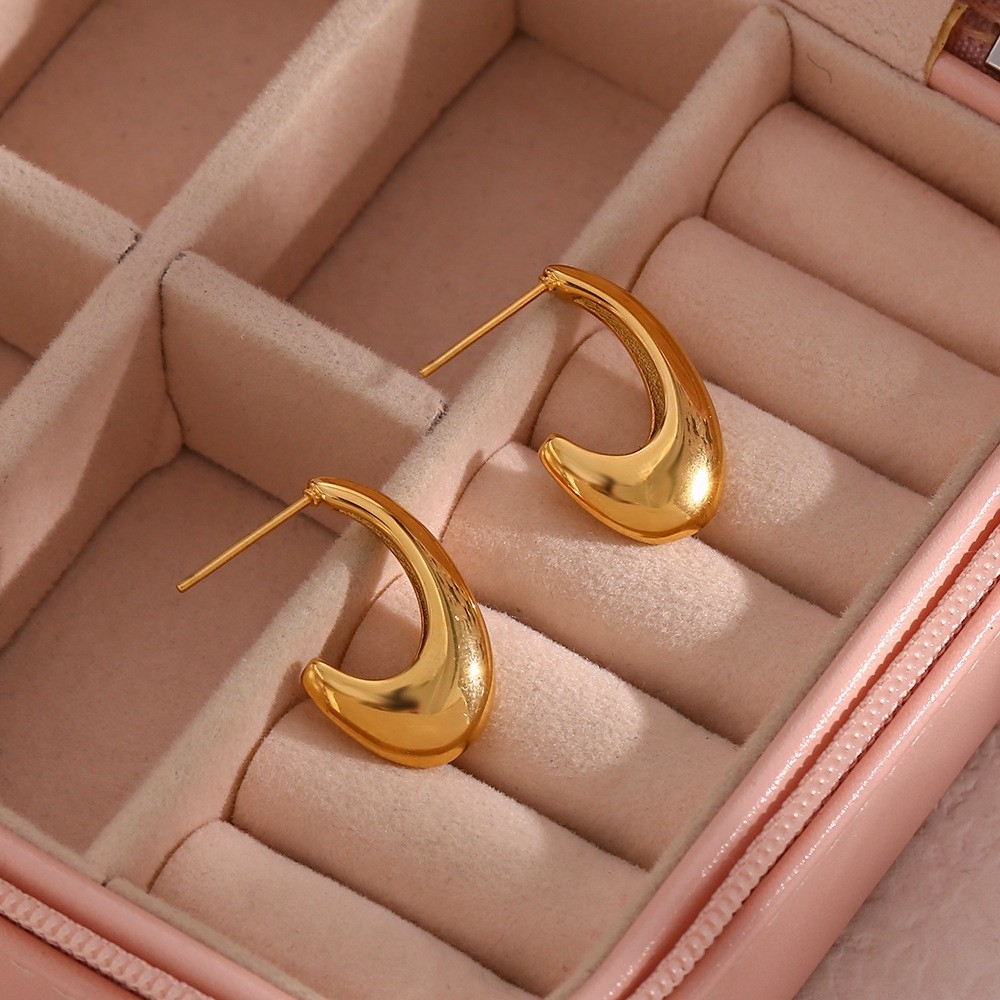 European and American INS Popular Stylish Cross-Border Ear Studs: Stainless Steel Hook-Shaped Smooth Hollow Ear Clips