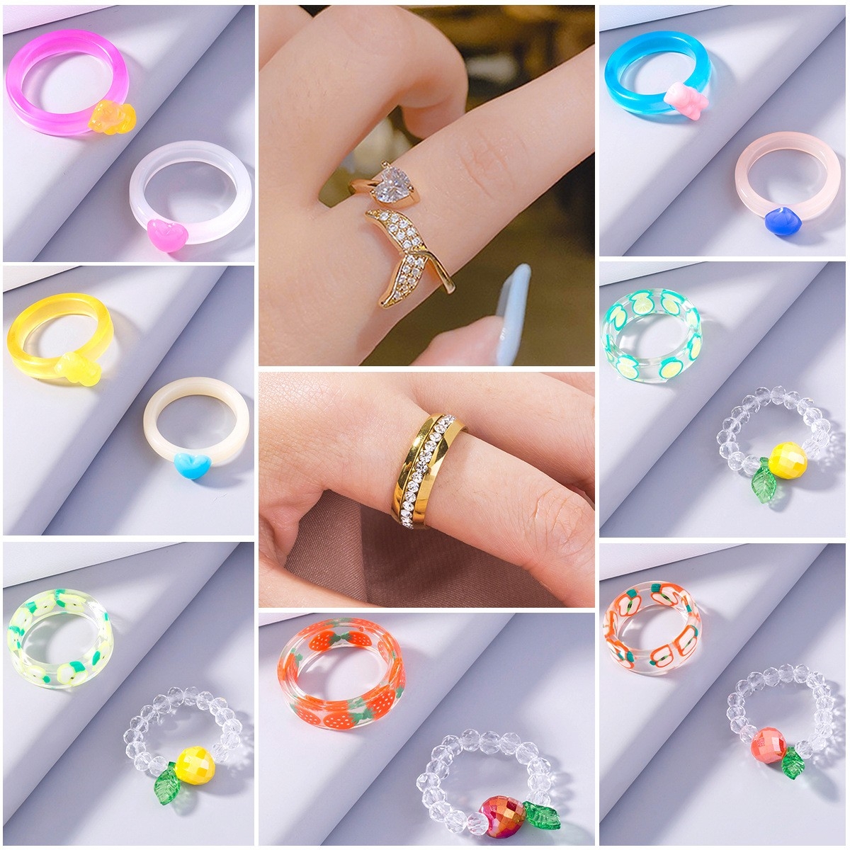 European and American INS Personalized Korean Womens Crystal Ring: Irregular, Cute, Fresh Pattern Fruit Ring