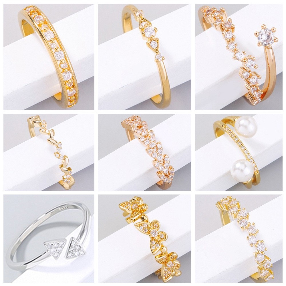 European and American INS Hot-Selling Accessories: Simple, Unique, Elegant Copper Micro-Inlaid Zircon Imitation Pearl Ring Accessories for Women