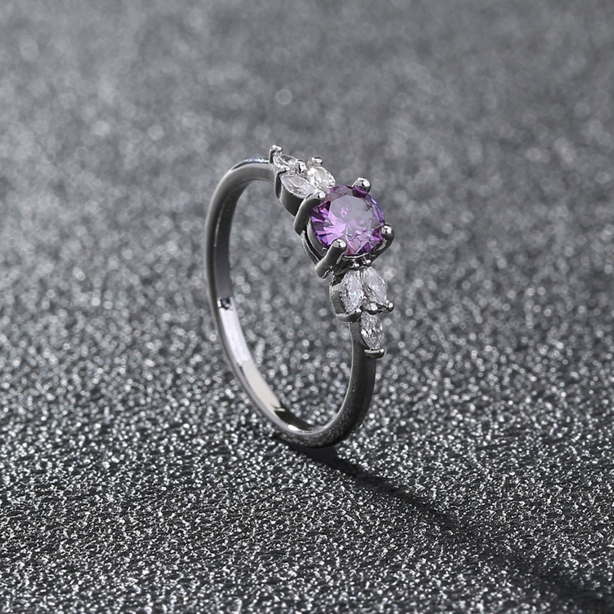 European and American Cross-Border Fashion Jewelry: Micro-Inlaid Purple Zircon Ring, High-End and Versatile Luxury Womens Ring