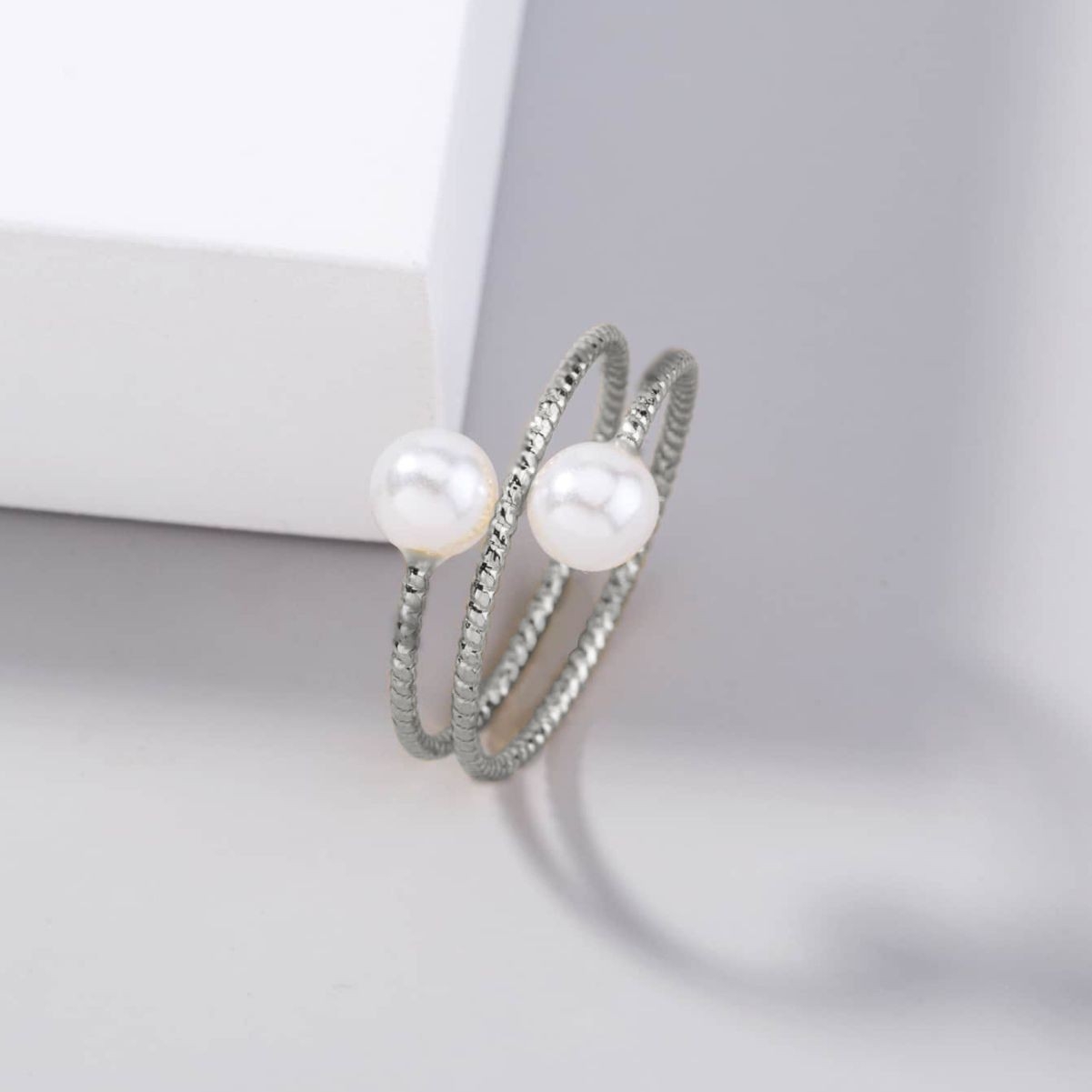 European and American Cross-Border Fashion Jewelry: Pearl Adjustable Ring with Simple and Graceful Style for Women