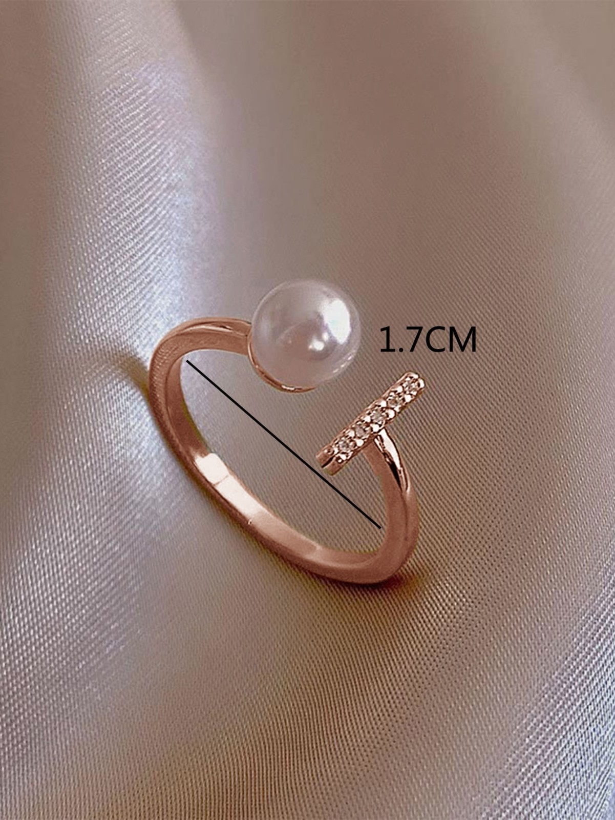 European and American Fashion Cross-Border Jewelry: Simple T-Shaped Micro-Inlaid Zircon Pearl Ring, High-Quality and Versatile Womens Ring