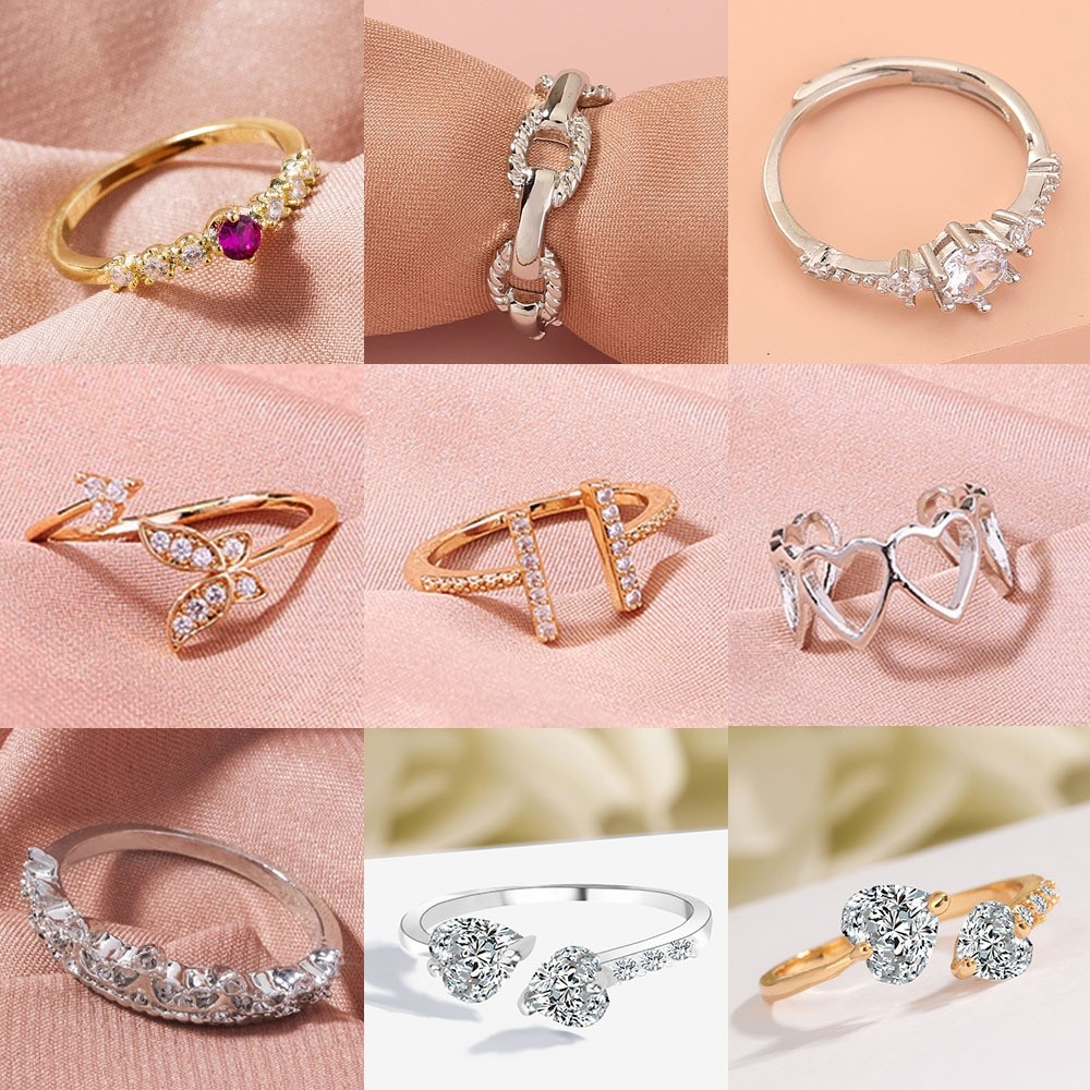 European and American Cross-Border Fashion Jewelry: Various Minimalist Gold-Plated Rings with Sparkling Zircon, Copper Micro-Inlaid Ring