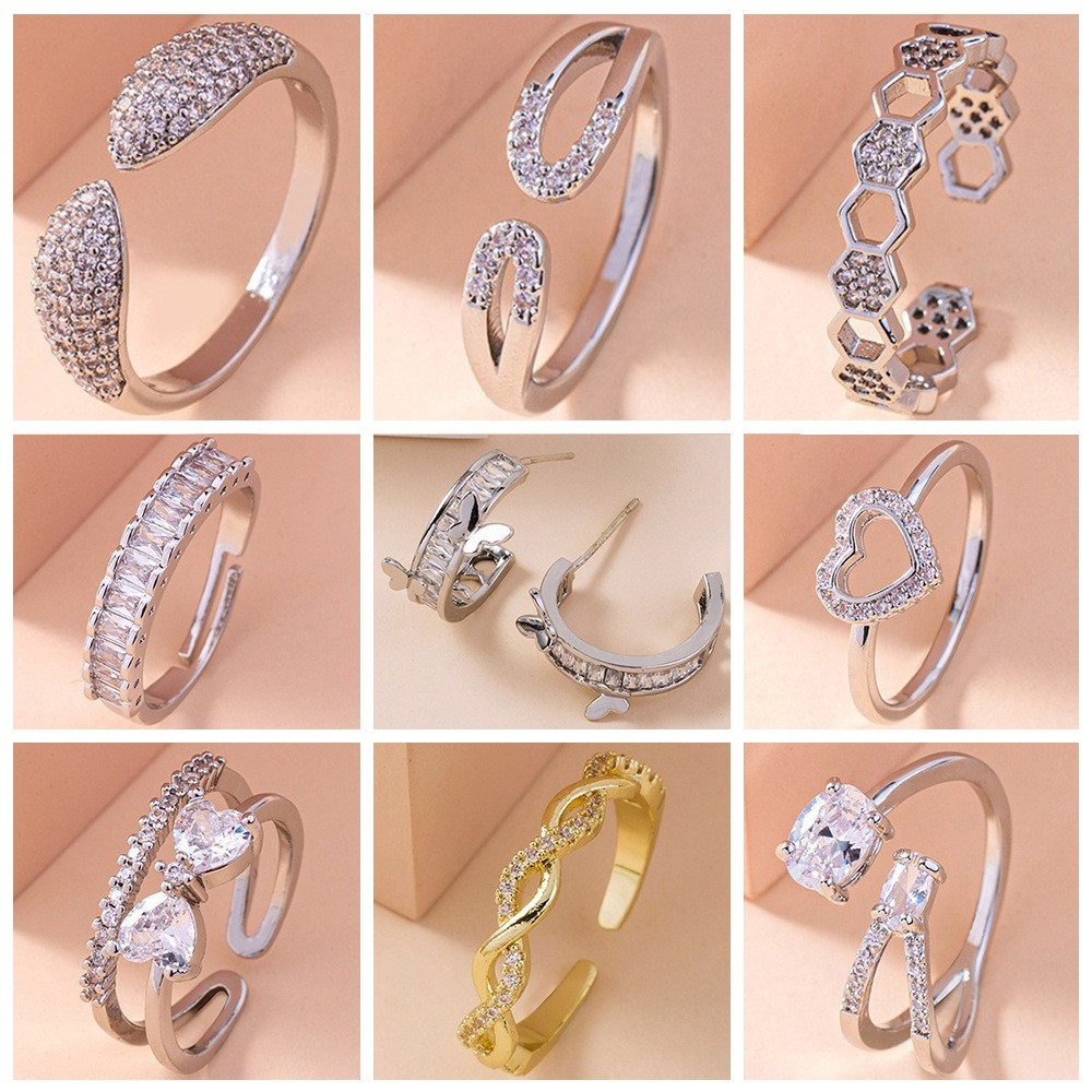 European and American Cross-Border Jewelry: Lovely Hollow Heart-Shaped Zircon Ring, Versatile Engagement and Index Finger Ring for Women