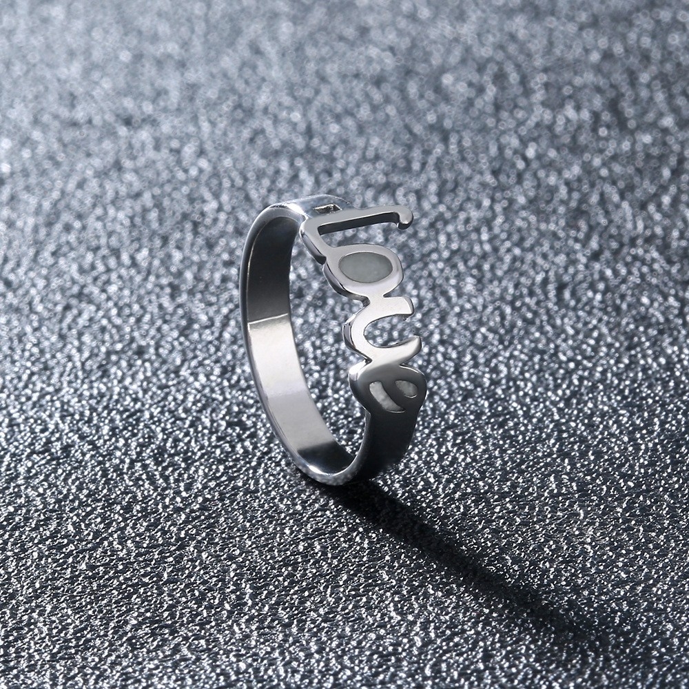 European and American Cross-Border Trendy Love-themed Oil Drop Glow-in-the-Dark Stainless Steel Ring, Versatile INS Fashion